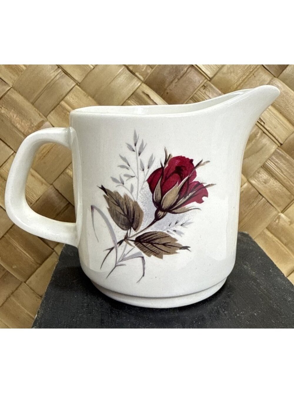 Vintage J & G Meakin Red Roses Coffee Creamer White Ironstone England 4 oz
